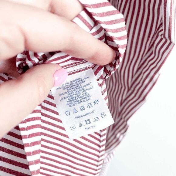 Lands' End Mens Casual Button Down Shirt Long Sleeve Pinstripes Burgundy Sz 17.5 - Picture 5 of 8